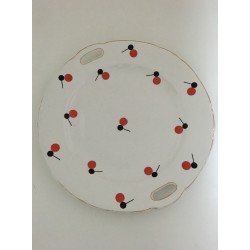 Assiette à gâteau motifs rouge et noir vintage