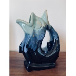 Vase carafe poisson céramique bleu