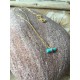 collier CY laiton doré, cylindre turquoise