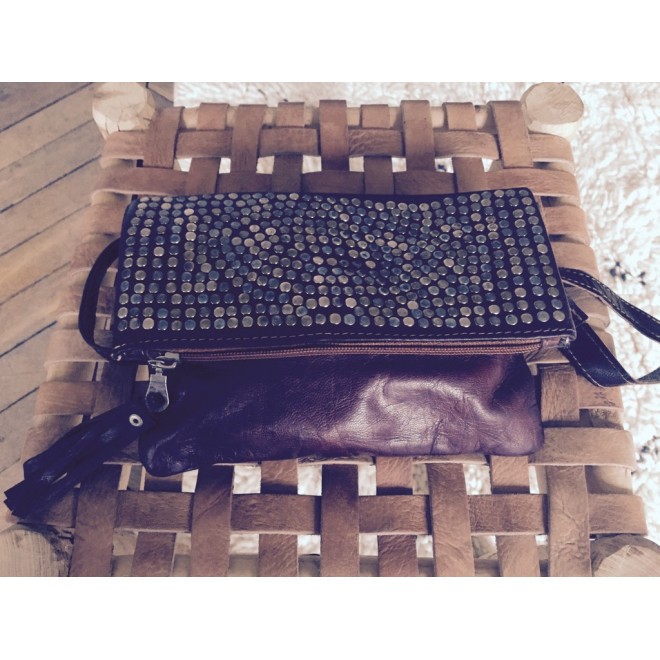 sac pochette cloutee boho cuir baramarket